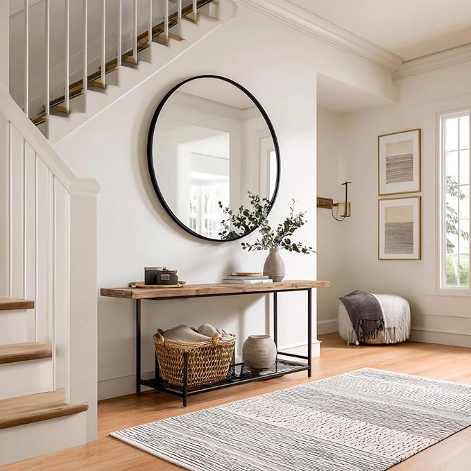 Large Round Mirror 42 inch, Black Circle Mirror, Matte Metal Frame | Matte Black Metal Frame, High Definition Mirror, Rust-resistant, Circle Mirrors for Living Room, Bedroom, Dressing Room