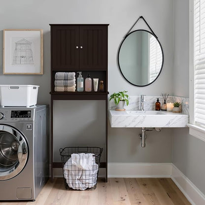 Over Toilet Storage Cabinet with Barn Door & Adjustable Shelves | 24 Inch Wide Bathroom Organizer, Space-Saving, Sturdy Wood, Anti-Tipping, Easy Assembly, for Restroom, Laundry, Small Spaces