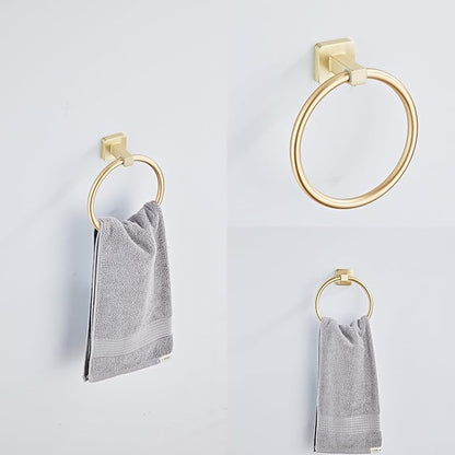 Brusehd Light Gold Bathroom Hardware Set 4 Pieces,Bathroom Accessories Set Stainless Steel Wall Mounted, Hand Towel Bar, Towel Ring, Robe Towel Hooks,Toilet Paper Holder,Towel Bar Set, 23.6 Inch…