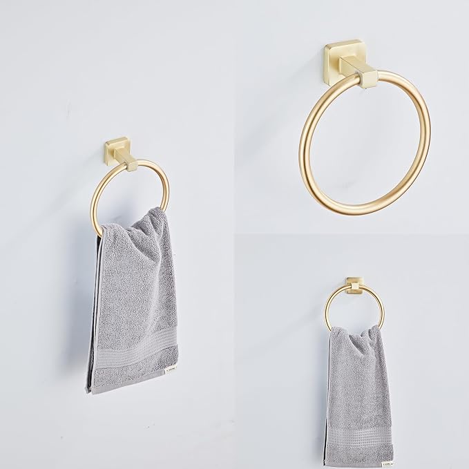Brusehd Light Gold Bathroom Hardware Set 4 Pieces,Towel Bar Set Stainless Steel Wall Mounted, Includes 16In Hand Towel Bar, Towel Ring, Robe Towel Hooks,Toilet Paper Holder, Bathroom Towel Rack Set…