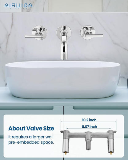 Airuida Wall Mounted Bathroom Sink Faucet,Chrome Polish Vanity Sink Faucet | Lever Handle,3 Holes,360° Widespread Swivel Spout,Rotatable Bathroom Faucet