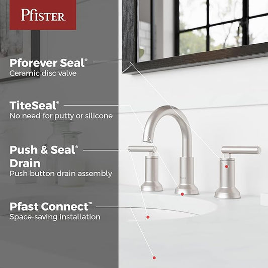 Pfister Capistrano Bathroom Sink Faucet, 8-Inch Widespread, 2-Handle, 3-Hole, NSF Certified, Spot Defense Brushed Nickel Finish, LF049CSOGS