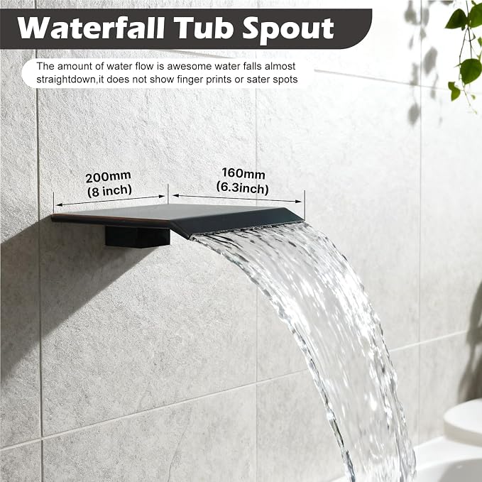 Midanya Shower System with Tub Spout,16 Inch Shower Head,Oil Rubbed Bronze | with Valve & Trim Kit,Square Rain Head,Handheld Sprayer,Waterfall Spout,All Metal Wall Mount Bathroom Shower Tub Faucet Set