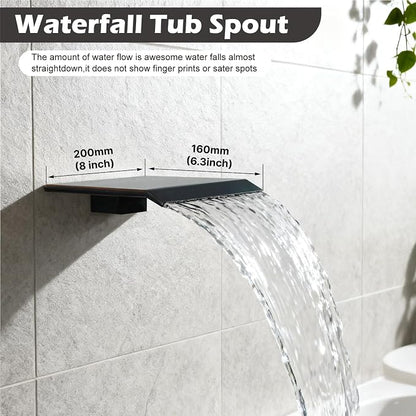 Midanya Shower System with Tub Spout,16 Inch Shower Head,Oil Rubbed Bronze | with Valve & Trim Kit,Square Rain Head,Handheld Sprayer,Waterfall Spout,All Metal Wall Mount Bathroom Shower Tub Faucet Set