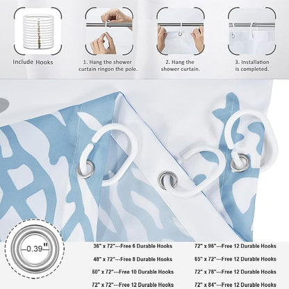 Nautical Coastal Shower Curtain, Blue Ocean Beach Seashell Starfish Themed Bathroom Curtain Waterproof Fabric Machine Washable with Hooks, 60" Wx72 L
