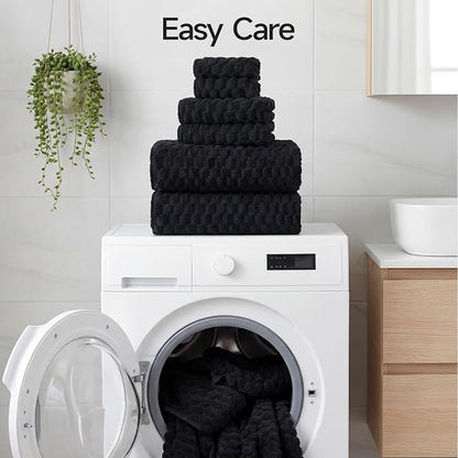 REDKISS Black Microfiber Towels Set of 6-35x70 Inches Oversized Bath Sheets, Extra Large Bath Towels Set of 6 for Adults, Super Soft Quick Dry Lint Free Absorbent Waffle Microfiber Shower Towels