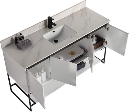 60 Inch Bathroom Vanity with Sink - Modern Knob Free Design, Elegant Space-Saving Solution for Your Bathroom - Durable, Bathroom Vanities for a Contemporary Look - Urbania Collection