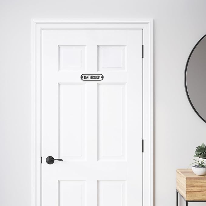 Franklin Brass Derby Bathroom Door Sign Metal Interior Door Plaque in Matte Black HHIDPB-MB-U