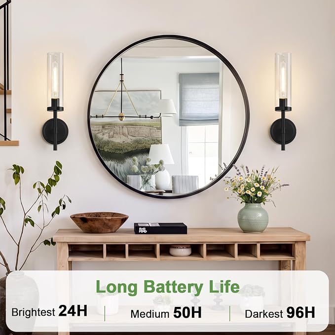 MOKATNG Battery Operated Wall Sconce Set of 2，Black Wireless Rechargeable Wall Lighting Fixtures with Remote Control，Dimmable Wall Light for Bathroom ，Vanity, Living Room, Bedroom, Hallway, Stairway