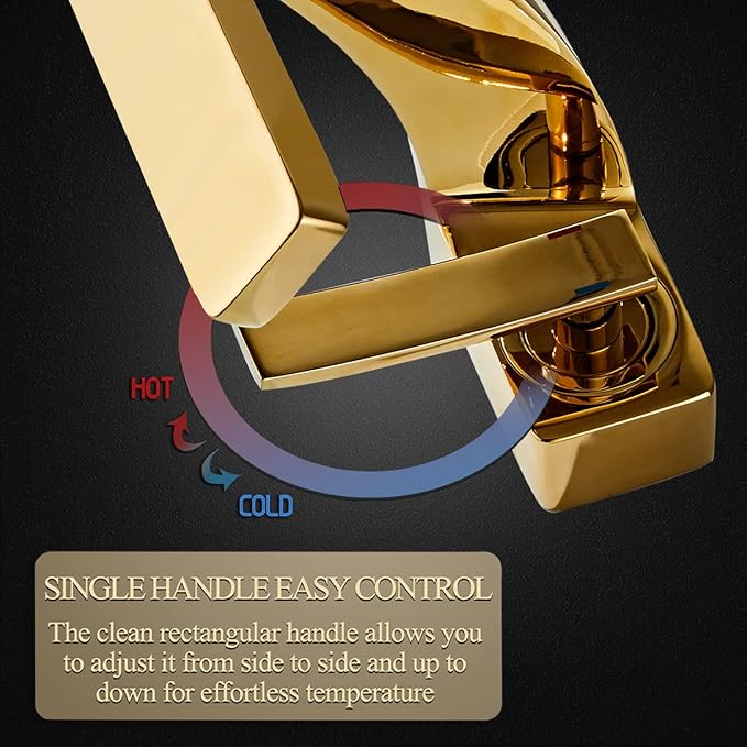 becola Single Hole Bathroom Sink Faucet, Single Handle Hot and Cold Water Mixer Tap, Lavatory Vanity Sink Faucet Including Two US Standard 3/8" Hoses-(Gold)