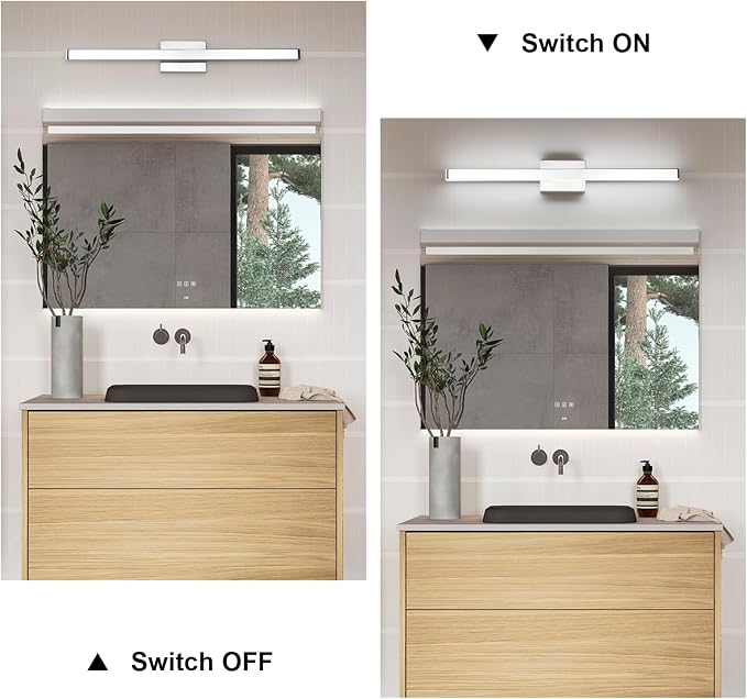 LED Modern Bathroom Vanity Light Fixtures (32-Inch, Cool White 6000K), Modern Acrylic Bathroom Wall Lighting Fixtures for Bathroom Over Mirror, Chrome