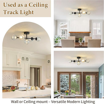 Black LED Bathroom Vanity Light: 5-Light Hammered Clear Glass Globe Bathroom Vanity Lights Fixture over Mirror - Mid Century Modern Dimmable Matte Black Bath Room Makeup Fireplace Wall Sconce Lighting