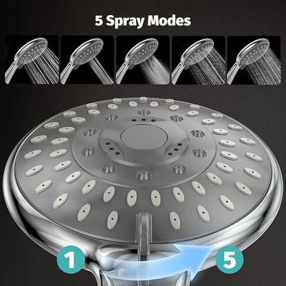 High Pressure Handheld Shower Head for Low Water Pressure Homes | 5 Shower Modes, 1-Min Quick Installation, 59” Stainless Steel Hose, Angle Adjustable Holder, for Kids, Pets, Parents, Family