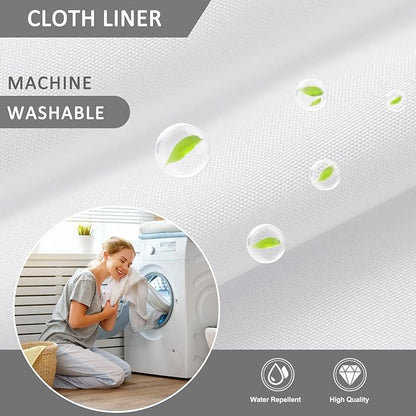 No Hook Shower Curtain Snap-in Fabric Replacement Liner 71" W x 55" L | Washable Snap in Fabric Liner