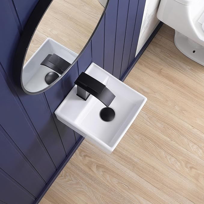 Small Vessel Sink 11"x12" Wall Mount Bathroom Sink Wall Mounted Rectangular Wall Hung Mini White Porcelain Ceramic Floating Tiny Sink,Easy Install, Durable, Space-Saving, Ideal for Home,RV