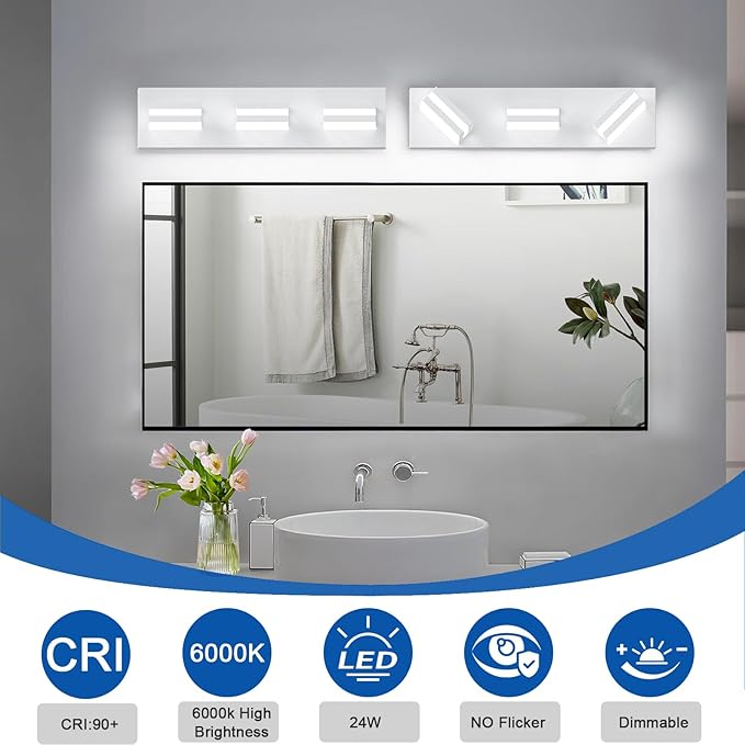 IZORRO LED Modern Bathroom Lights Fixtures(8-Light,Dimmable),Matte White Acrylic Wall Lighting,Vanity Lights for Bathroom Over Mirror - 6000k 16In （No Assembly Required）