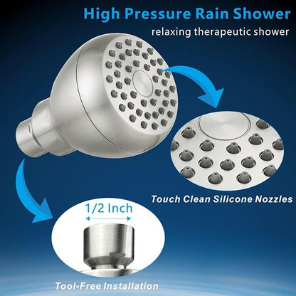 High Pressure Shower Head - Powerful Bathroom Pressure Boosting Showerhead - Perfect Universal Replacement for Rain Shower Heads(Brushed Nickel)