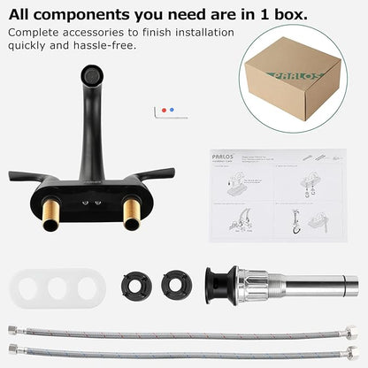 PARLOS 2-Handle Bathroom Sink Faucet with Drain Assembly and Supply Hoses Matte Black,1359804