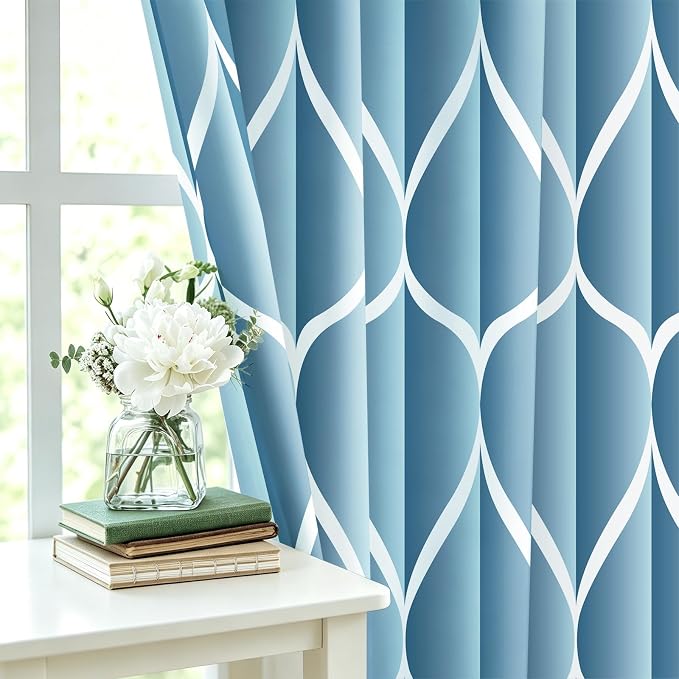 Gelbchu Geometric Shower Curtain for Bathroom, Moonlight Blue, 72x72 | with Hooks, Premium Polyester, Quick Dry, Water Repellent, Machine Washable, Rustproof Grommets, Modern Minimalist