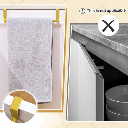 Patelai Over Cabinet Door Towel Bar, Metal Kitchen Rack,Gold | Hang Inside or Outside Cabinet for Hand Towels, No Drill Install, Bathroom Organizer, Saves Counter Space, Fits Doors