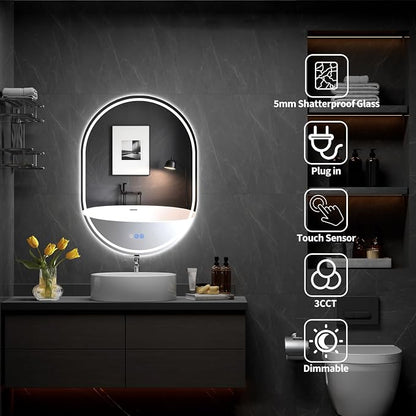 Oval LED Bathroom Mirror, 30"x 40" Frameless Lighted Mirror | LED Mirror with Front Light & Backlit, Anti-Fog, Dimmable Wall Mounted Lighted Mirror, Pill-Shaped Smart Bathroom Mirror