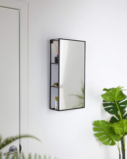 Umbra Cubiko 24x12" Rectangular Black Metal Bathroom Mirror Storage Cabinet with 3 Shelves