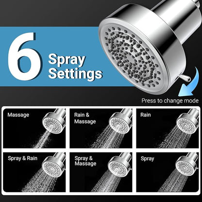 Filtered Shower Head, Shower Head with Filters for Healthy Hair & Skin | Filtered Shower Head for Hard Water,Removes Chlorine & Heavy Metals,6 Mode Settings,High Pressure,Easy Install,Water Softener