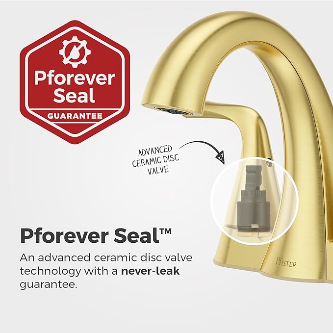 Pfister Willa Bathroom Sink Faucet, 4-Inch Centerset, 2-Handle, 3-Hole, NSF Certified, Brushed Gold Finish, LF048MALBG