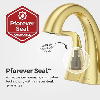 Pfister Willa Bathroom Sink Faucet, 4-Inch Centerset, 2-Handle, 3-Hole, NSF Certified, Brushed Gold Finish, LF048MALBG
