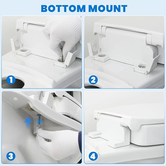 Raised Toilet Seat with Bidet for Seniors, 3" Height, Heavy Duty Slow Close Elevated Toilet Seat with Never Loosen Hinges, Fits Most Elongated Toilets, No Electric Cold Water Only (White 18.5")