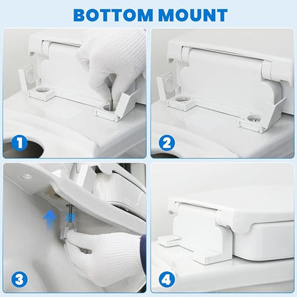 Raised Toilet Seat with Bidet for Seniors, 3" Height, Heavy Duty Slow Close Elevated Toilet Seat with Never Loosen Hinges, Fits Most Elongated Toilets, No Electric Cold Water Only (White 18.5")