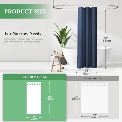 Stall Waffle Shower Curtain 256 GSM Heavy Fabric 36x72 Navy Blue | Narrow Half Size, Thick Cloth, Weighted Hem, Water Repellent, Hotel Luxury Polyester Shower Curtain Set for Bathroom 6 Hooks
