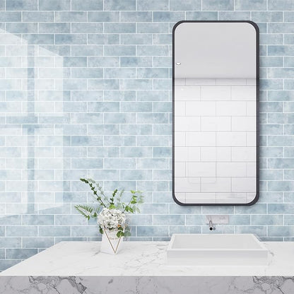 Tilingview 30 PCS Peel and Stick Backsplash Tile for Kitchen/Bathroom/Living Room, 3"x 9" Self-Adhesive Subway Tile for Backsplash, Imitation Glazed Tiles/Handmade Tiles (Glossy Pastel Blue)