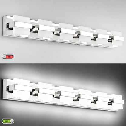 SOLFART 6-Light Bathroom Vanity Lights Above Mirror, Chrome Light Fixtures for Bathroom, LED Vanity Lighting,5 Color Temperature Adjustable,Bath Lighting Fixture Nickel