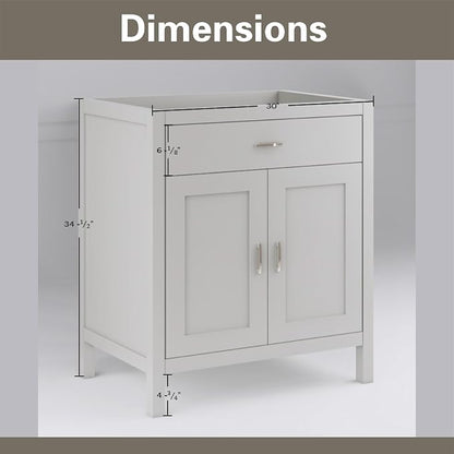 30" Light Grey Bathroom Vanity Base Only – Freestanding Solid Wood Sink Cabinet with Tip-Out Drawer, Shaker Style Storage, No Top or Sink, 30" W x 21" D x 34.5" H