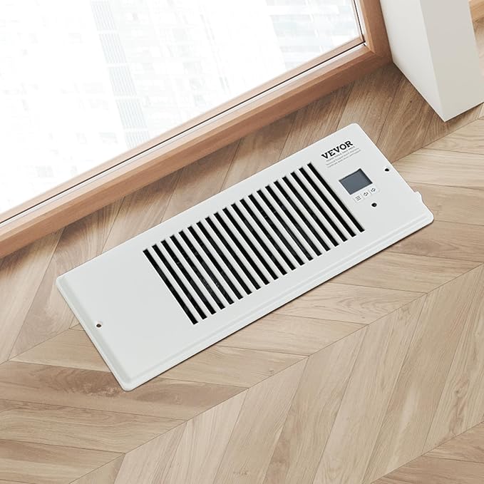 VEVOR Register Booster Fan, Quiet Vent Booster Fan Fits 4” x 12” Register Holes, with Remote Control and Thermostat Control, Adjustable 10-Speed for Heating Cooling Smart Vent, White