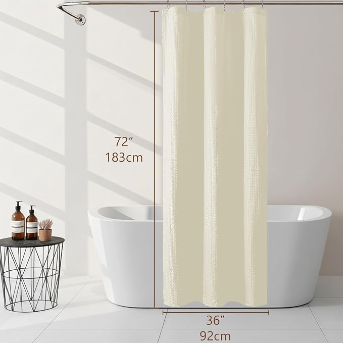 Cream Stall Shower Curtain 36 x 72 Inch, Textured Soft Fabric Waffle Narrow Size Modern Shower Small Curtain for Bathroom Hotel, Machine Washable, Water Resistant, 36Wx72L Inches
