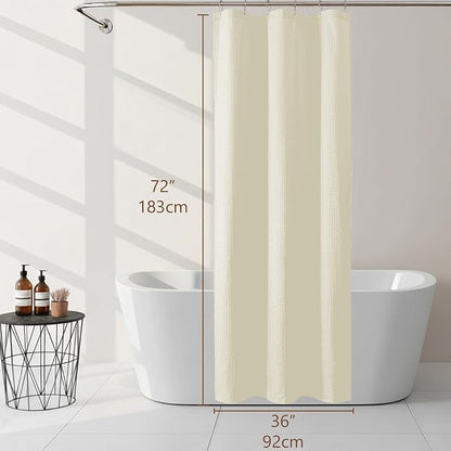 Cream Stall Shower Curtain 36 x 72 Inch, Textured Soft Fabric Waffle Narrow Size Modern Shower Small Curtain for Bathroom Hotel, Machine Washable, Water Resistant, 36Wx72L Inches