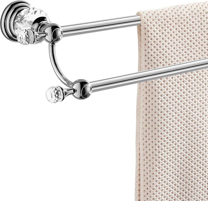 Double Chrome Crystal Towel Holder Adjustable Gold Towel Bar 14 to 25 Inch, Towel Rack Rail for Bathroom Wall Mounted