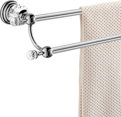 Double Chrome Crystal Towel Holder Adjustable Gold Towel Bar 14 to 25 Inch, Towel Rack Rail for Bathroom Wall Mounted