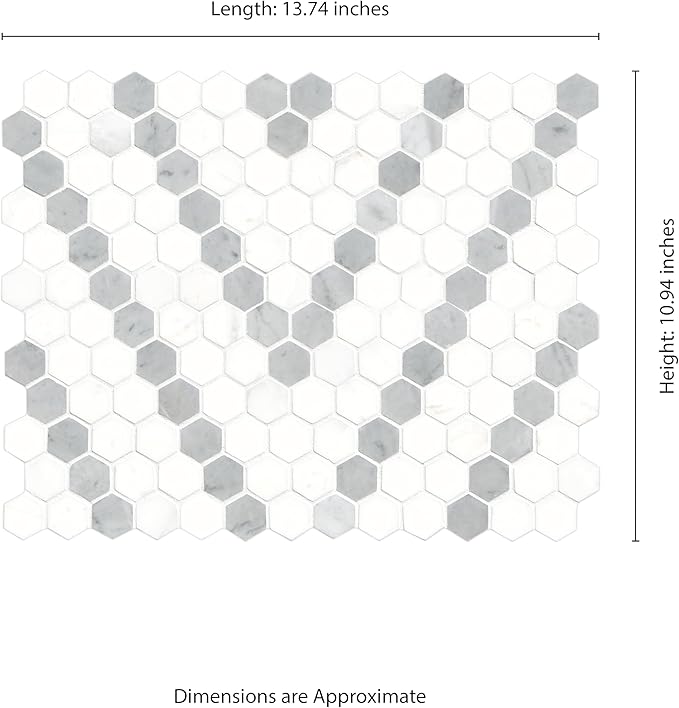 MSI Bianco Dolomite Sazi 11 in. x 14 in. Polished Marble Hexagon Wall Tile and Floor Tile for Kitchen Backsplash, Wall Tile for Bathroom, Shower Wall Tile, Mesh Mounted Mosaic Tile