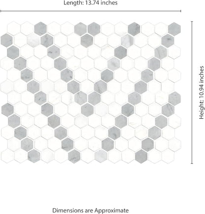 MSI Bianco Dolomite Sazi 11 in. x 14 in. Polished Marble Hexagon Wall Tile and Floor Tile for Kitchen Backsplash, Wall Tile for Bathroom, Shower Wall Tile, Mesh Mounted Mosaic Tile