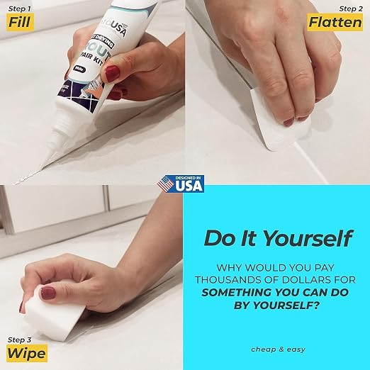 PentaUSA Premixed Tile Grout Repair - White (8.8oz/250g) | Acrylic sanded formula, for bathroom shower kitchen tile, water-resistant, applicator included, 24-hour cure, 29 sq ft