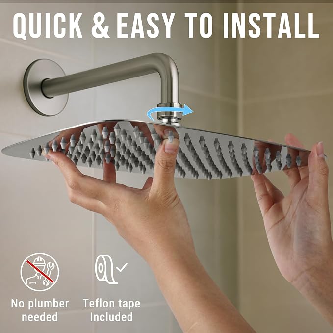 G-Promise All Metal 14 Inch Large Rain Shower Head for Ceiling or Wall | Built to Last, Rust Resistant 304 Stainless Steel, Easy to Install, Full Body Coverage Rainfall Shower Head, Daily SPA