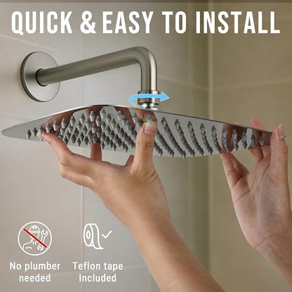 G-Promise All Metal 14 Inch Large Rain Shower Head for Ceiling or Wall | Built to Last, Rust Resistant 304 Stainless Steel, Easy to Install, Full Body Coverage Rainfall Shower Head, Daily SPA