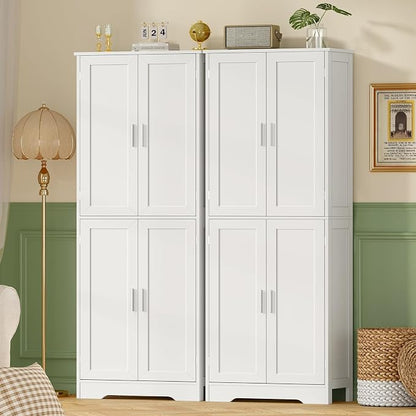 67” Storage Cabinet, Kitchen Pantry Cabinet with 4 Doors and 2 Adjustable Shelves, Cupboard, Tall Bathroom Cabinets for Dining Room, Living Room, White