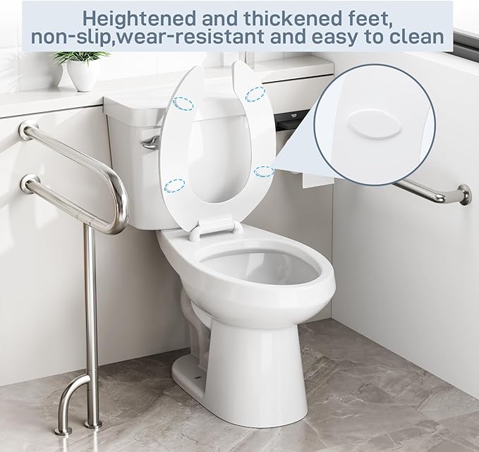 Elongated Open-Front Toilet Seat, Commercial Heavy Duty Seat Without Cover, Never Loosen Design to Reduce Call-Backs, 18.5 Inch White Public Toilet Lid for Office, Church, Hospital