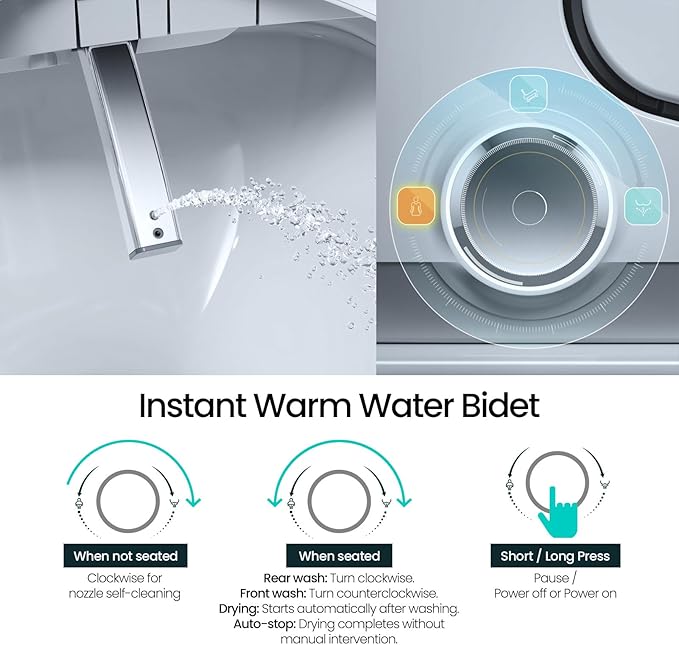R&T Bidet Toilet Seat Elongated with Heated Seat, Instant Warm Water & Warm Air Dryer - Electric Bidet with Adjustable Water Pressure, Stainless Steel Nozzle, Soft Close V3200-2