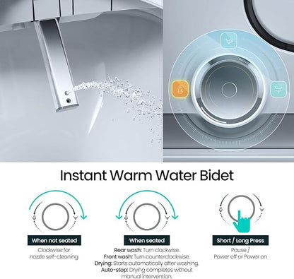 R&T Bidet Toilet Seat Elongated with Heated Seat, Instant Warm Water & Warm Air Dryer - Electric Bidet with Adjustable Water Pressure, Stainless Steel Nozzle, Soft Close V3200-2