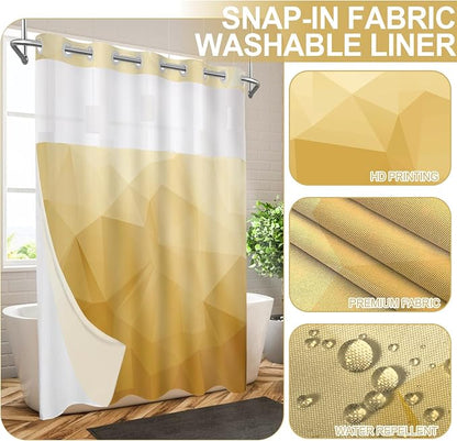 No Hook Shower Curtain with Snap in Liner Set, Yellow, 71x74 | Waterproof Fabric for Bathroom, Modern Hotel Style Ombre Design, Mesh Top Window, Machine Washable, Quick Install